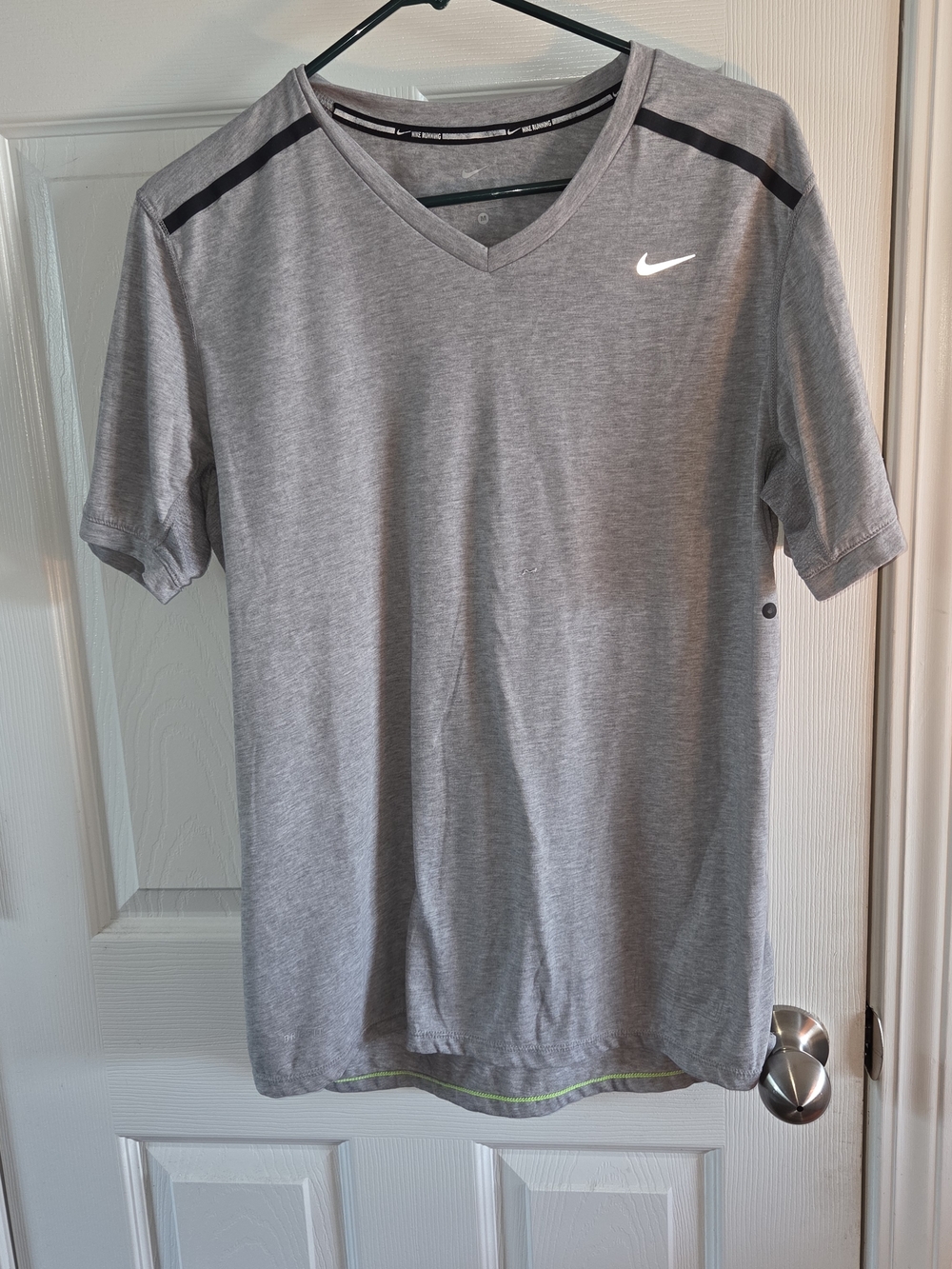 Nike Gray V-Neck Short Sleeve Athletic Tee with Black Accents